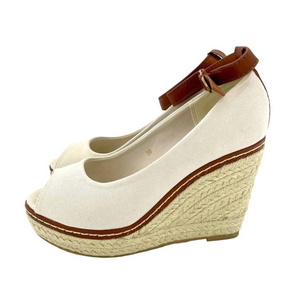 Marina Yachting Women's Open Toe Canvas Espadrille Ankle Strap Wedge Shoes In Beige