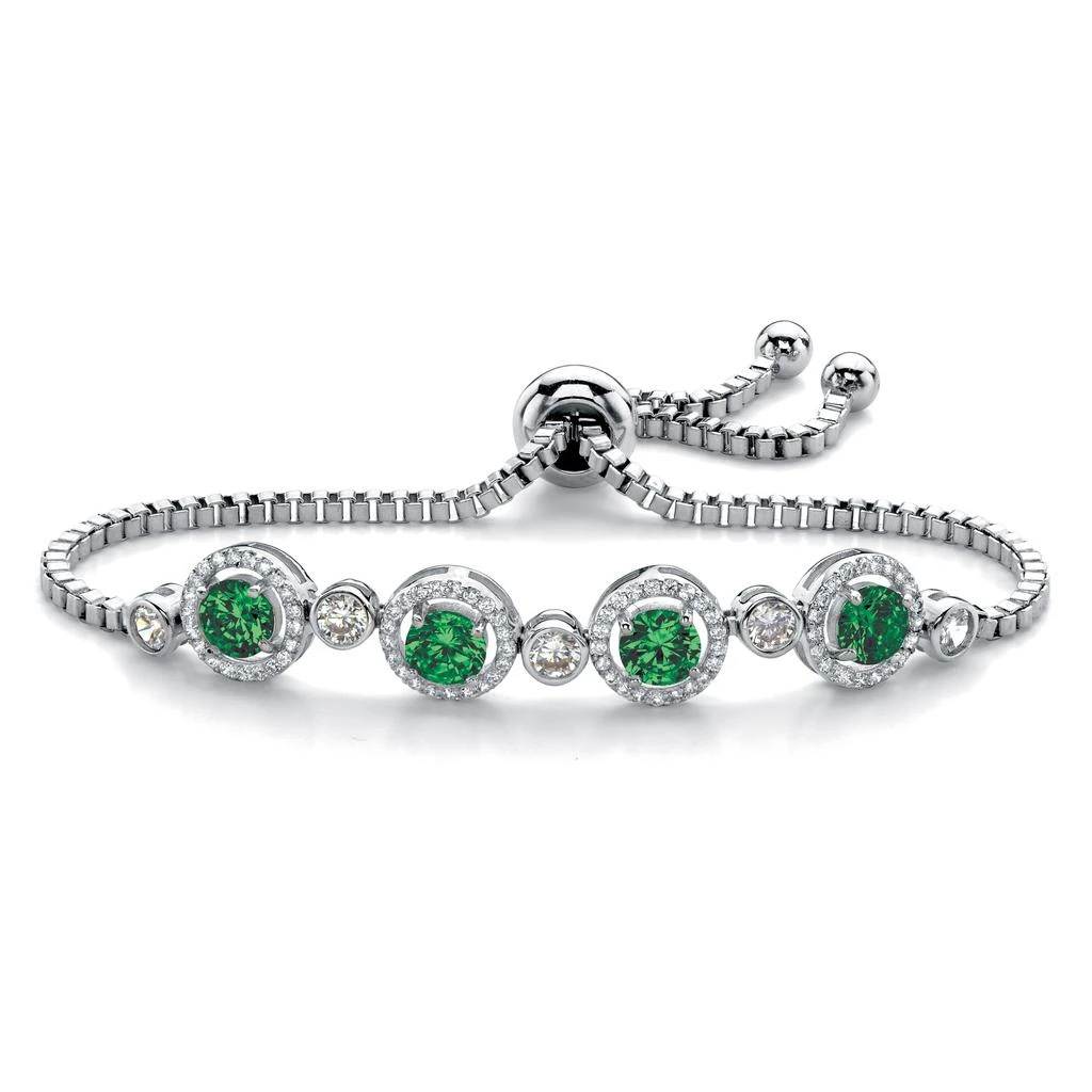 Palm Beach Jewelry .92 Cttw.Platinum-Plated Birthstone and CZ Adjustable Bolo Bracelet 9" 6
