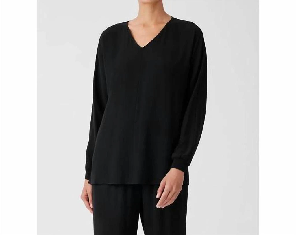 Eileen Fisher Silk Georgette Crepe Dolman Sleeve Top In Black 1