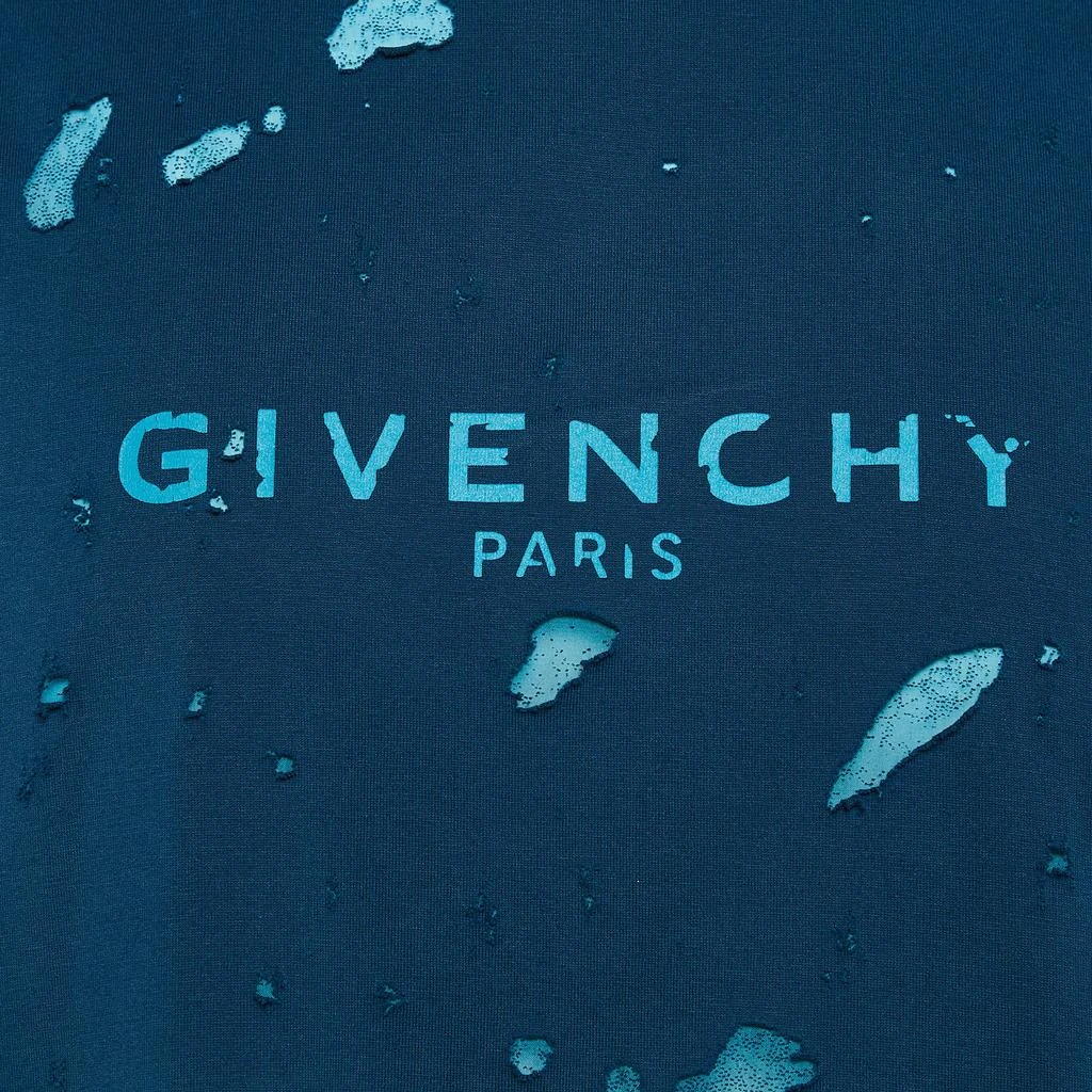Givenchy Givenchy Blue Logo Print Distressed Cotton Crew Neck T-Shirt S 3