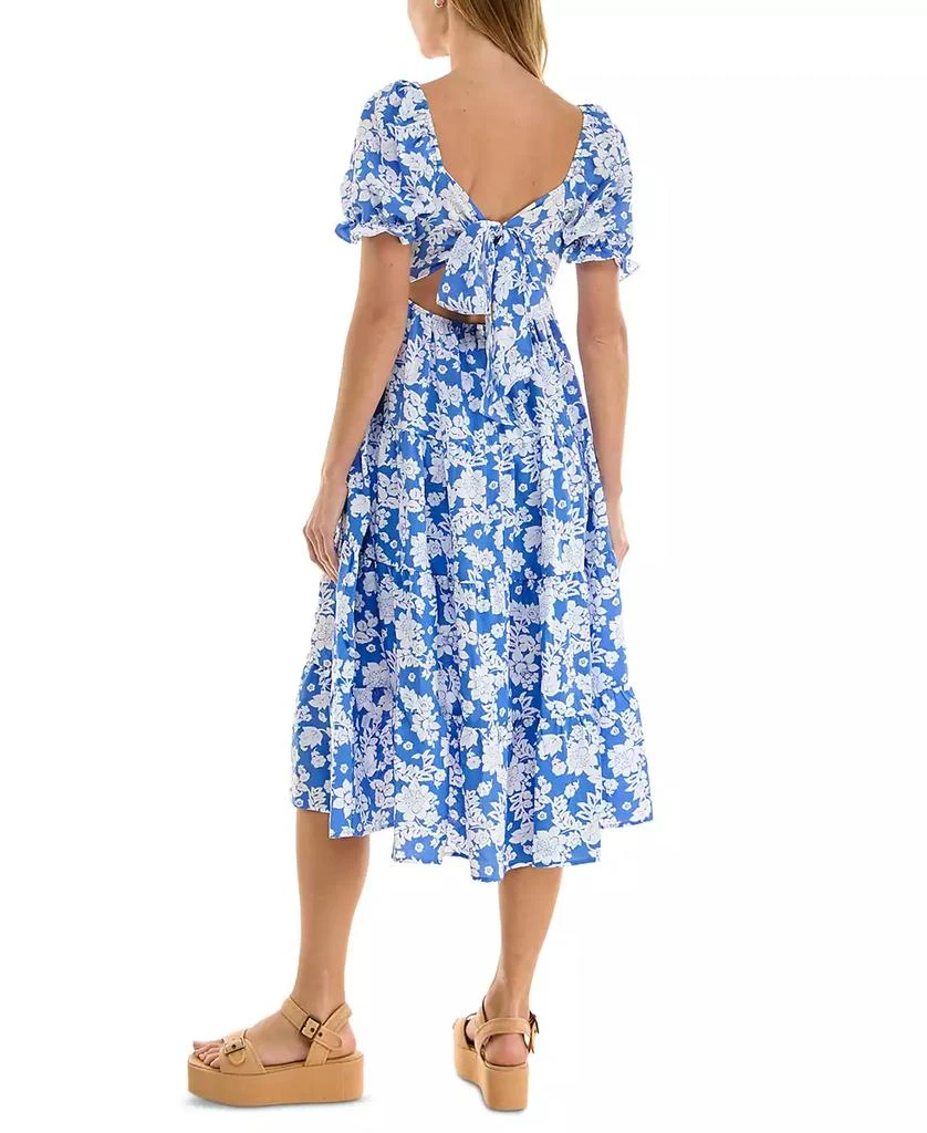 Crystal Doll Juniors' Floral-Print Bow-Back Puff-Sleeve Woven Dress 2
