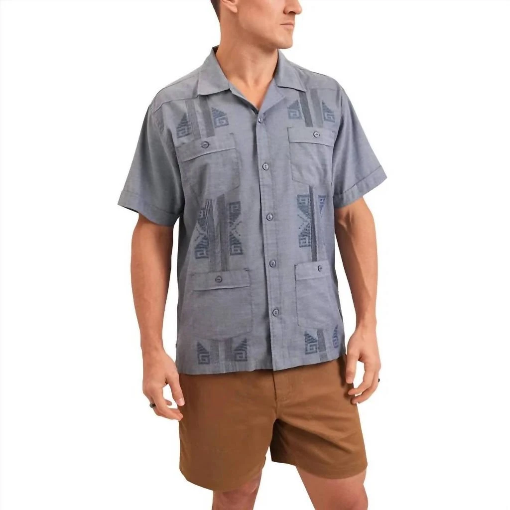 Howler Brothers Guayabera Shirt In Indigo Blue Oxford 1