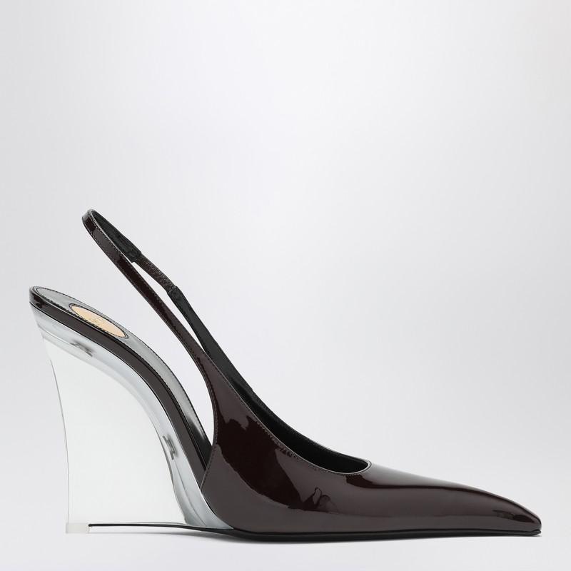 Yves Saint Laurent Brown shiny leather wedges