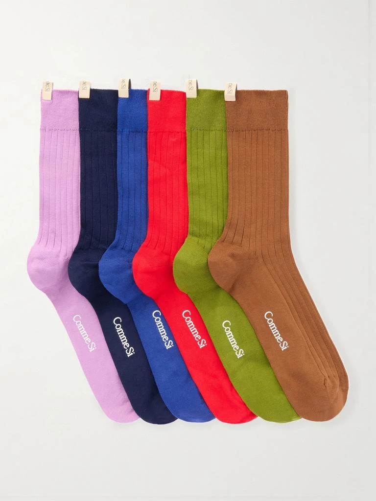 Comme Si The Yves Set Of Six Ribbed Cotton-blend Socks  - EU 39/42