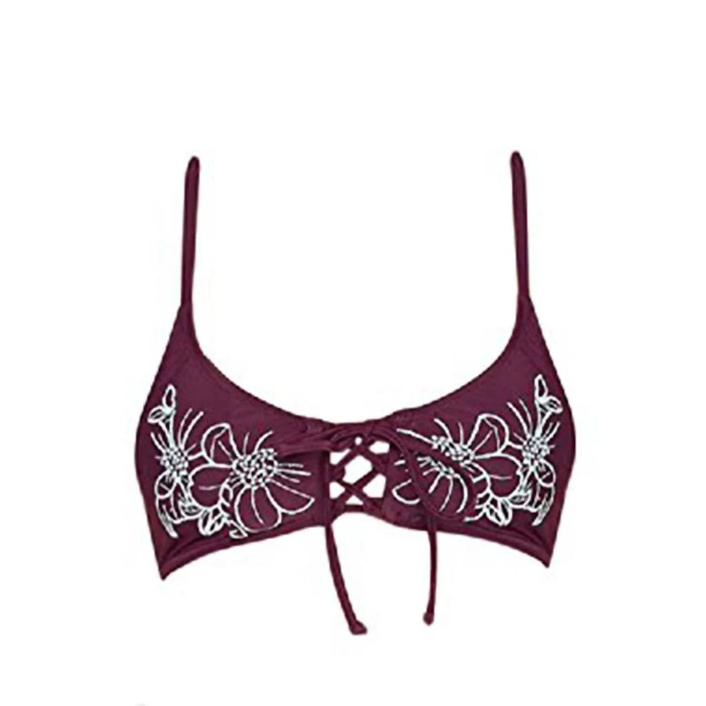 Somedays Lovin REHA LACE UP FRONT EMBROIDERED BIKINI TOP 2