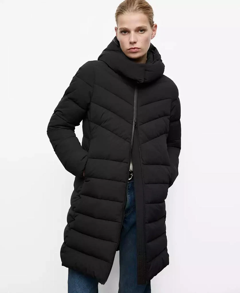 Mango Women
s Hood Midi Quilted Anorak Coat