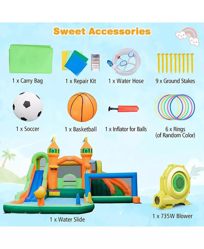 Gymax Kids Inflatable Water Slide Park w/735W Blower Basketball Rim Wet Dry Combo 9