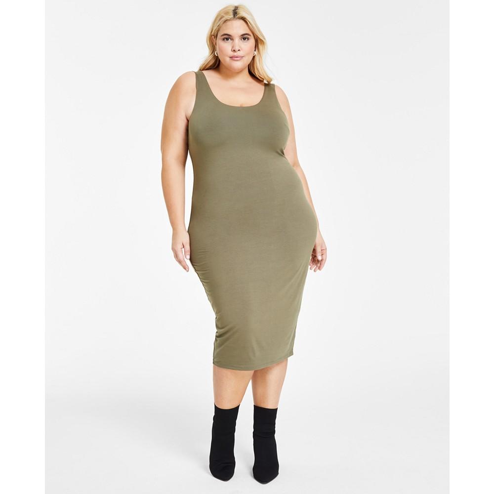 Bar III Trendy Plus Size Sleeveless Bodycon Midi Dress, Created for Macy's