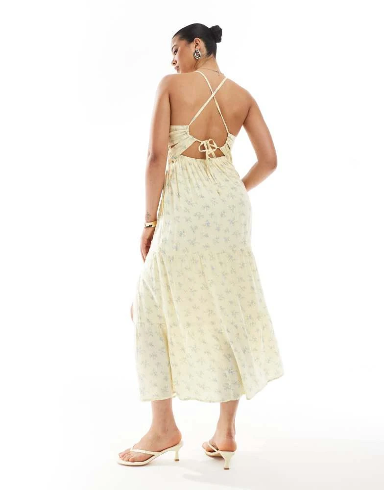 HOLLISTER Hollister open back maxi dress with thigh split in yellow ditsy floral print 4
