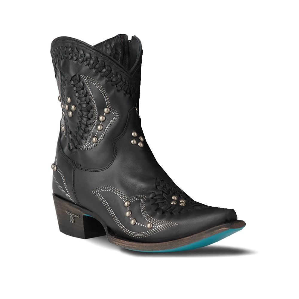 LANE Cossette Studded Embroidered Snip Toe Zippered Cowboy Booties