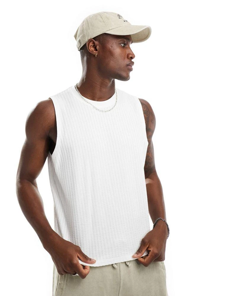 ASOS ASOS DESIGN cropped seersucker tank in white 4