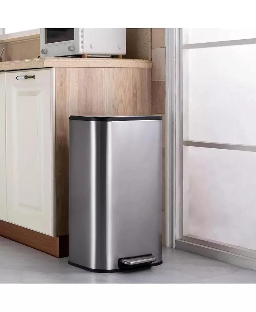 gaomon Stainless Steel Garbage Can with Lid, Step-On Pedal and Inner Bucket, Rectangular Trash Can for Kitchen
