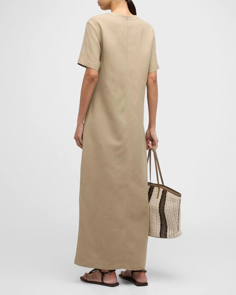 Brunello Cucinelli Fluid Linen Twill T-Shirt Dress with Slits and Monili Detail 4