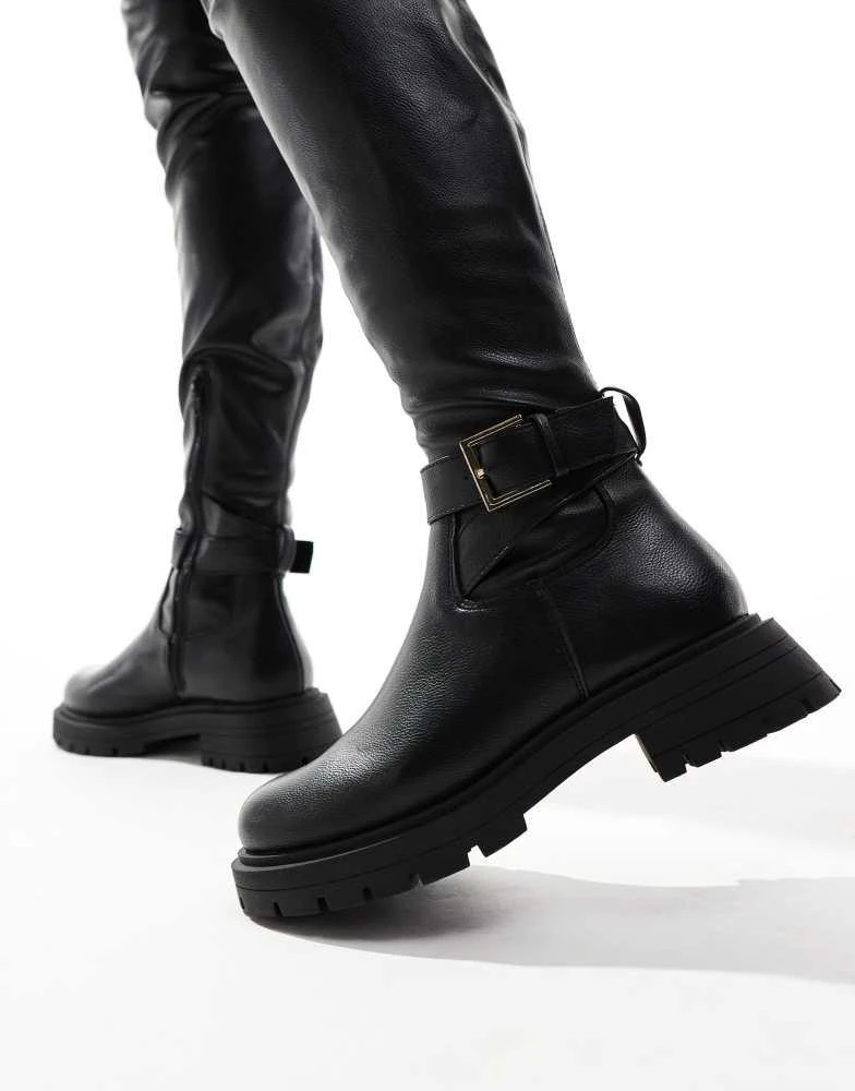 ASOS ASOS DESIGN Kirby buckle detail flat over the knee boots in black 2