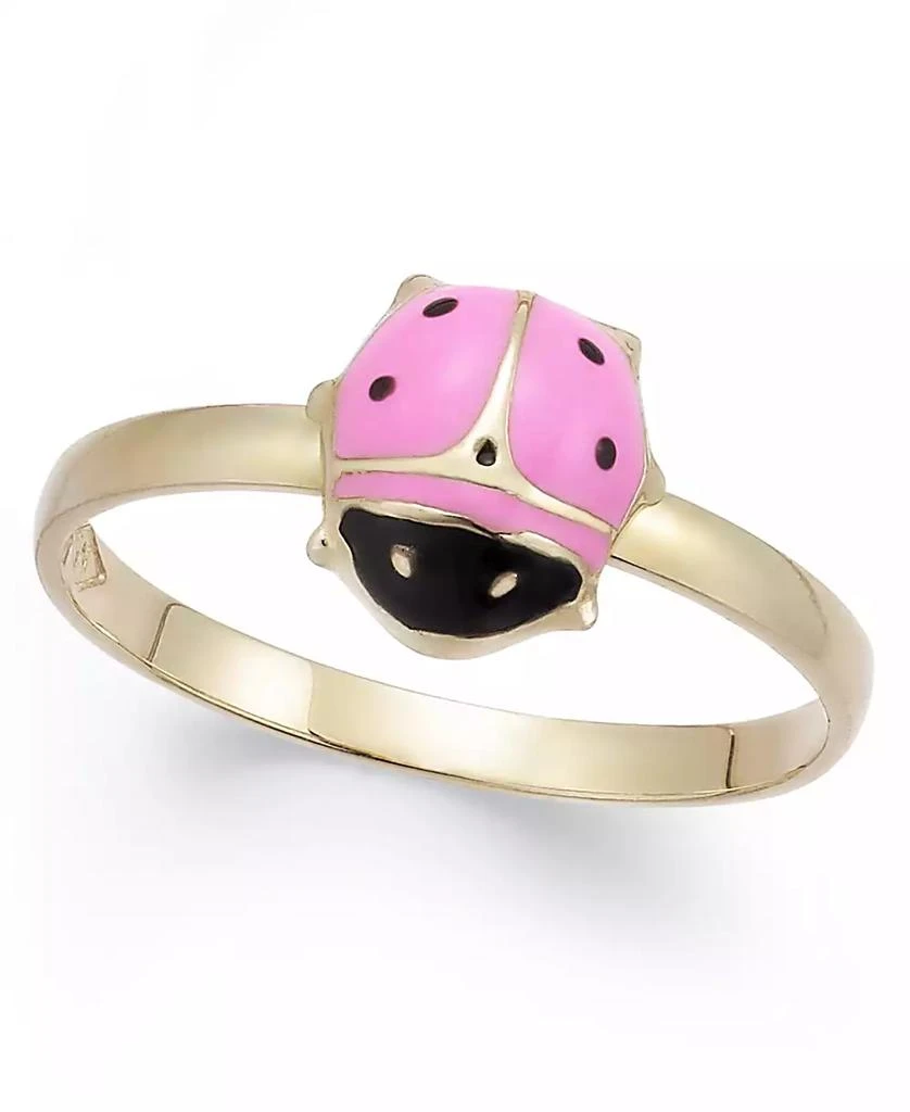 Macy's Children's Pink and Black Epoxy Ladybug Ring in 14k Gold 1