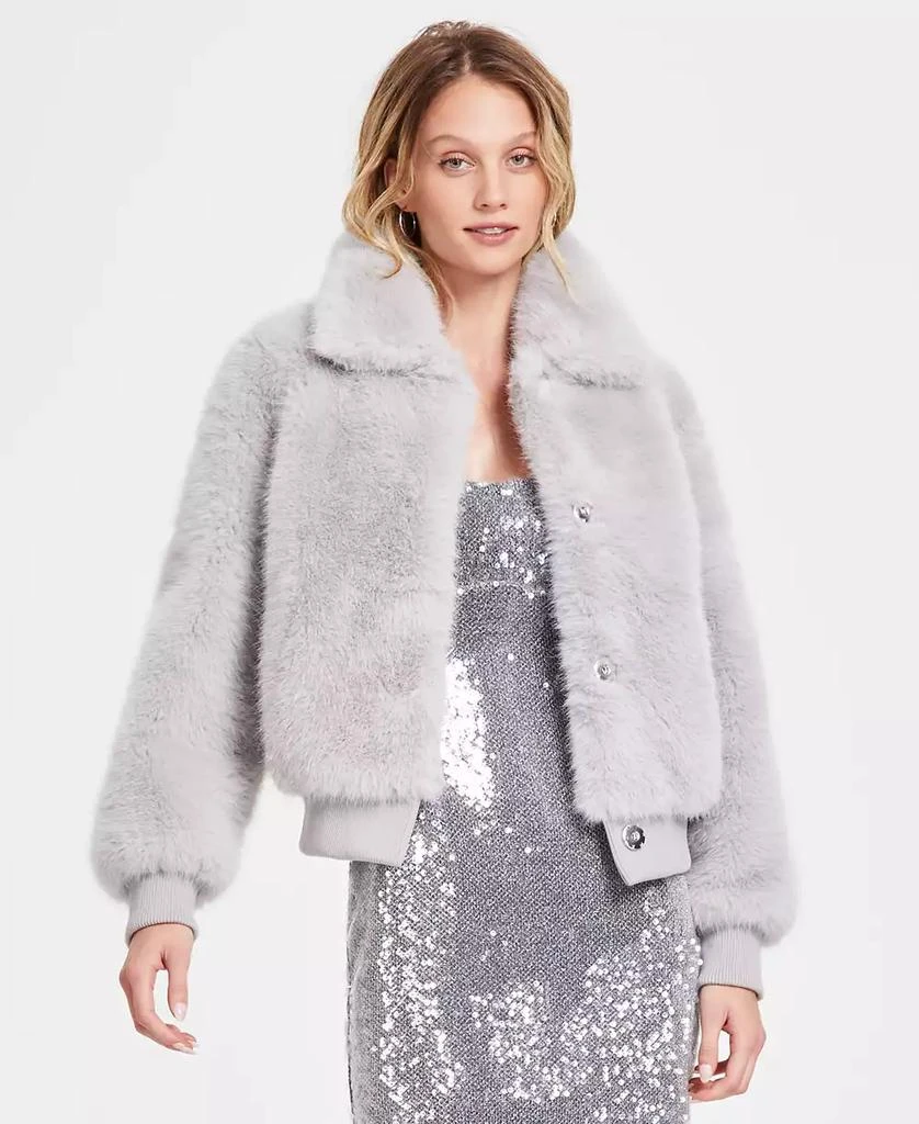 GUESS Women's Soave Faux-Fur Long-Sleeve Bomber Jacket 1