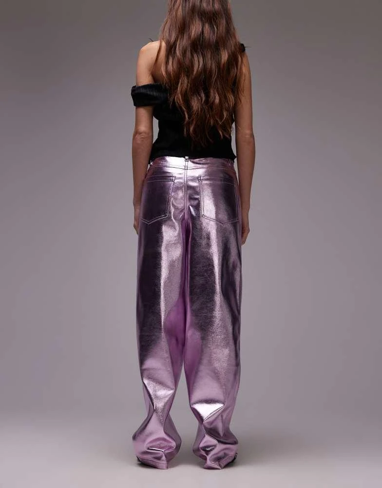 Topshop Topshop straight leg faux leather trouser in metallic pink 2