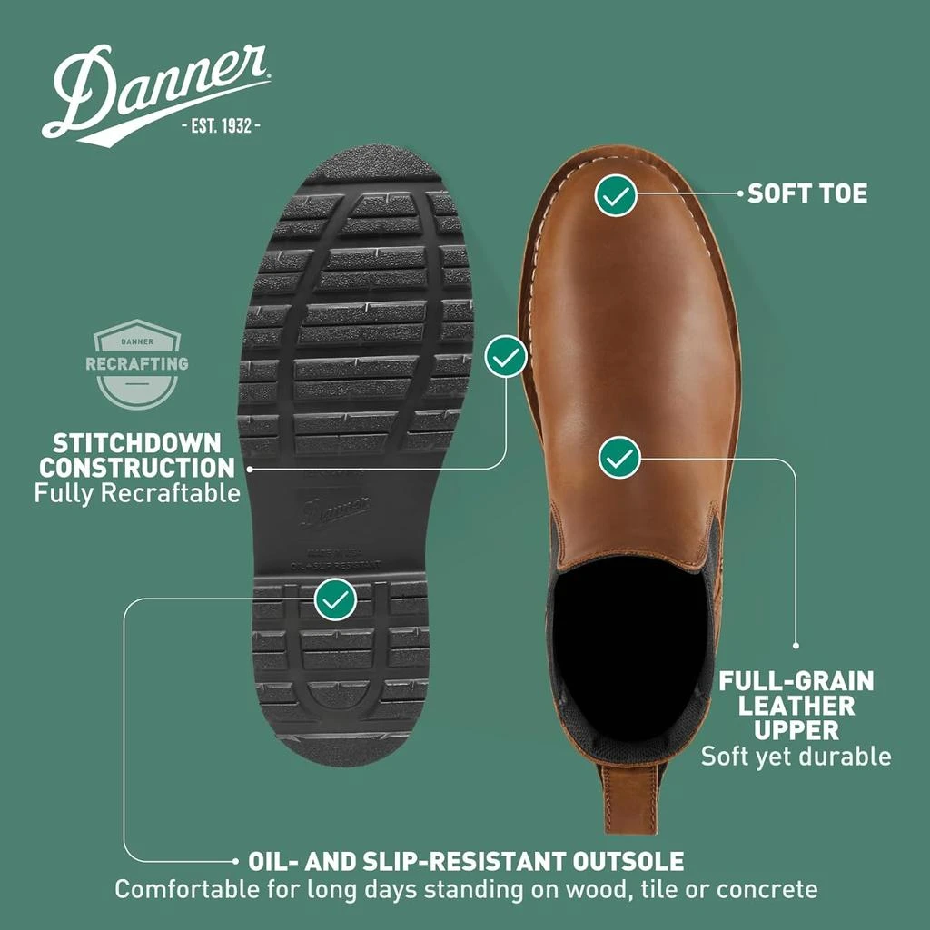 Danner Danner 6” Bull Run Chelsea Work Boots for Men - Oiled Full-Grain Leather Upper with Mesh Lining, 3-Density Cushion Footbed, and Non Slip Wedge Outsole 4