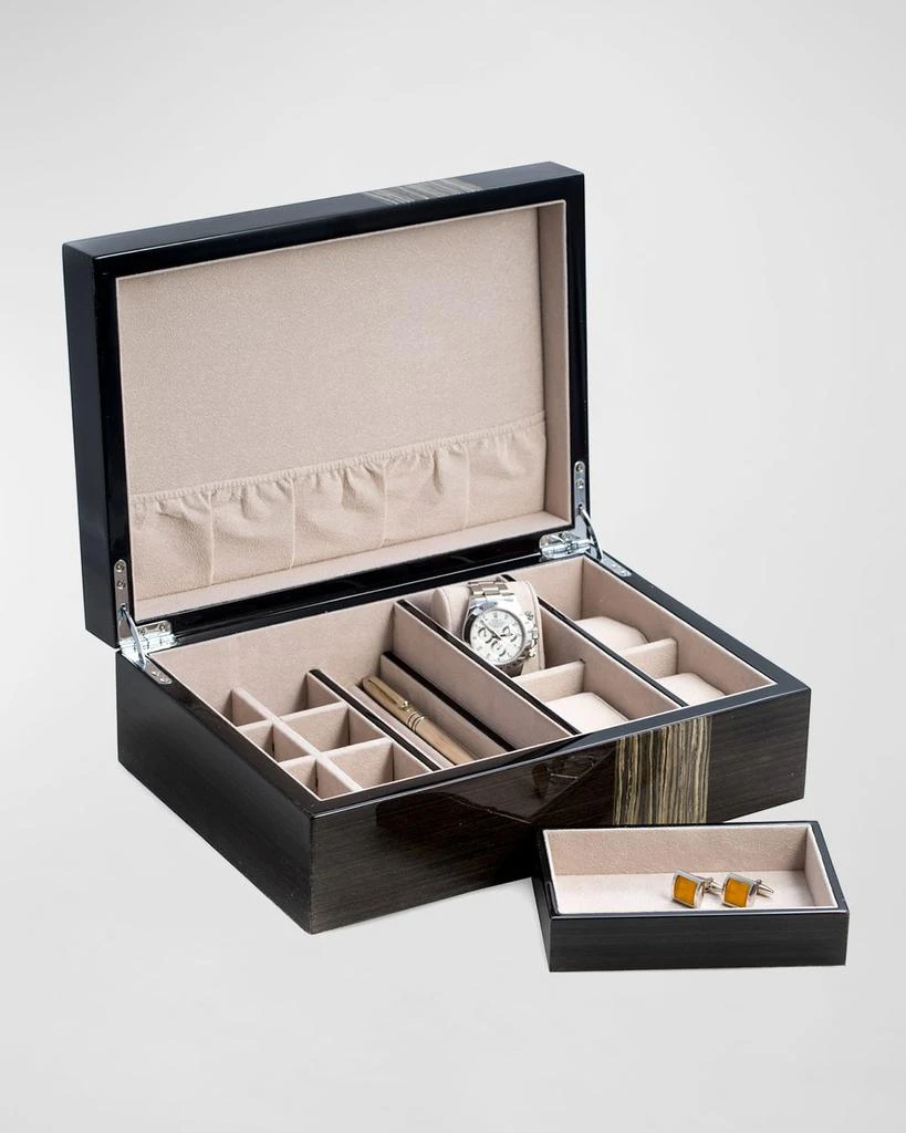 Bey-Berk Lacquered Ash Wood Valet Box 1