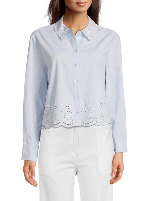 Saks Fifth Avenue Eyelet Emboirdery Scalloped Shirt 1