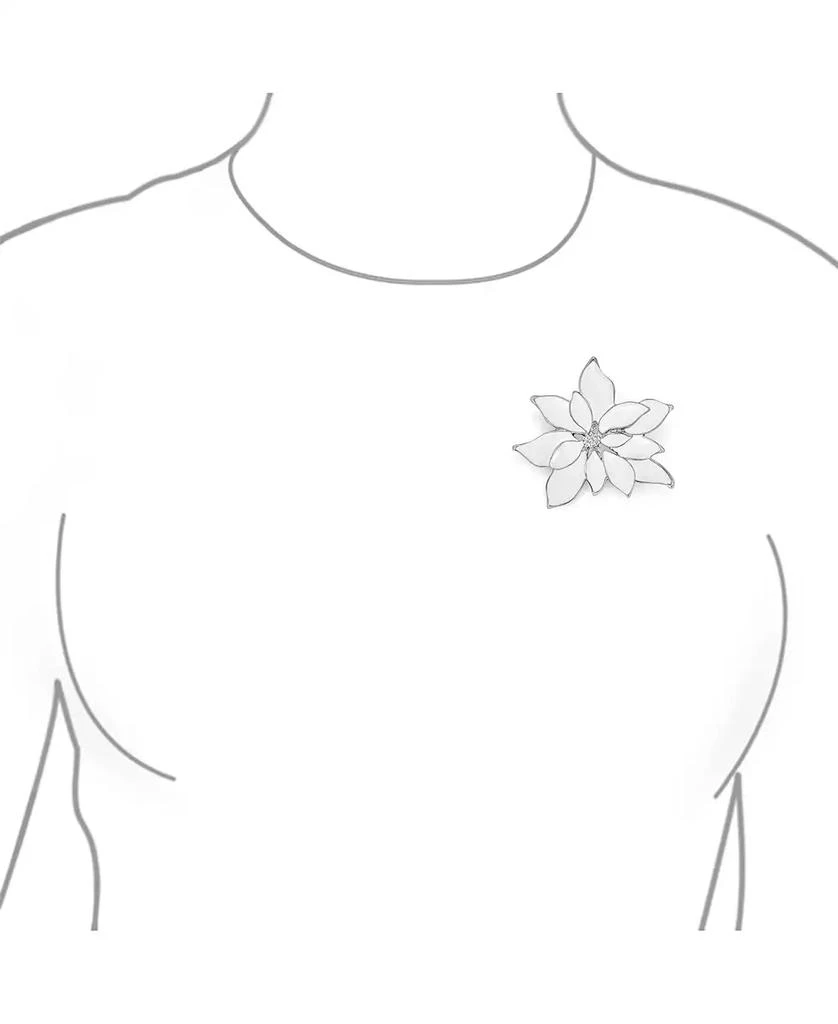 Bling Jewelry Large Statement White Enamel Lily Flower Brooch Scarf Pin Silver Plated 2