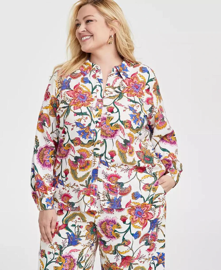 JM Collection Plus Size Printed Button-Front Shirt, Exclusively at Macy's 1