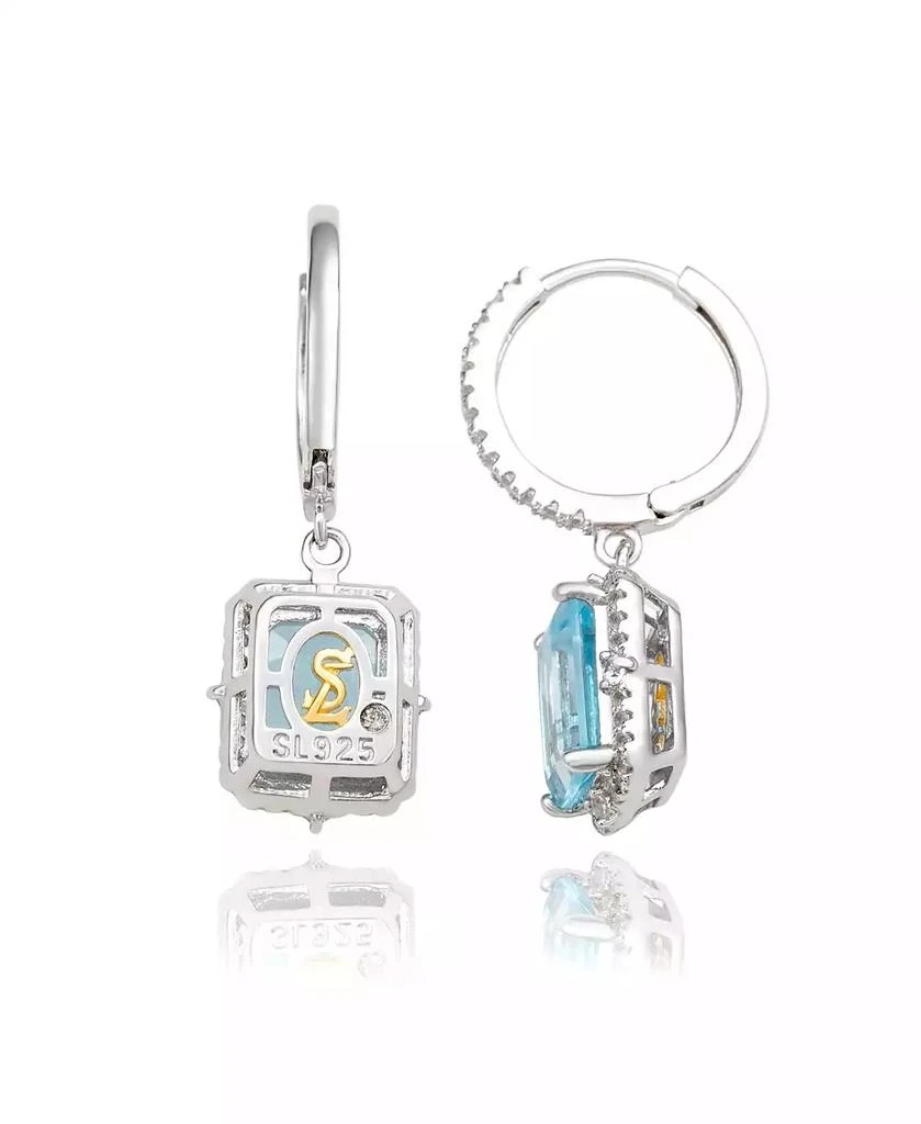 Suzy Levian New York Suzy Levian Sterling Silver Emerald Cut Gemstone Halo Dangling Earrings 2