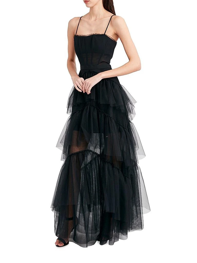 BCBG Sheer Tiered Ruffle Gown 4