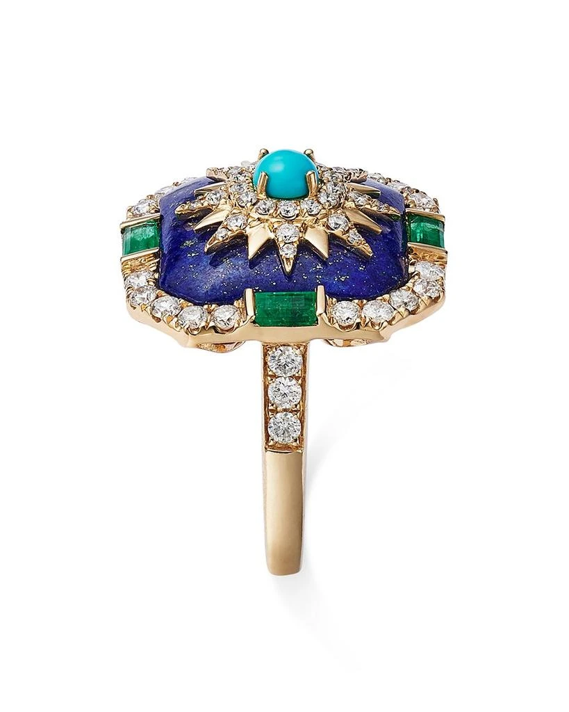 Bloomingdale's Turquoise, Lapis, Emerald, and Diamond Star Statement Ring in 14K Yellow Gold 4