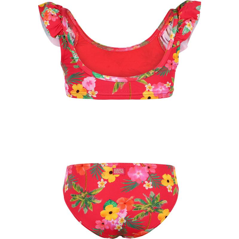 BANANA MOON Tropical flowers ruffled bikini in red