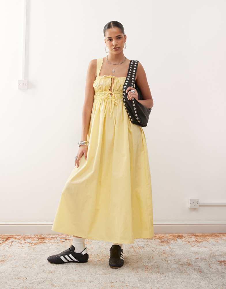 COLLUSION COLLUSION tie detail maxi dress in buttermilk yellow