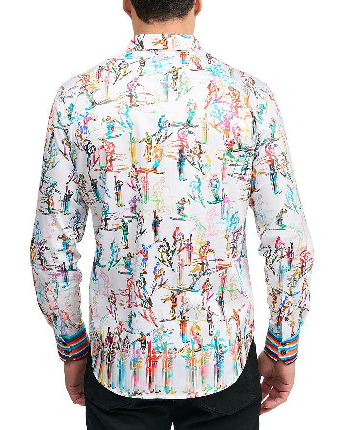 Robert Graham Off Piste Cotton Stretch Satin Printed Classic Fit Button Down Shirt