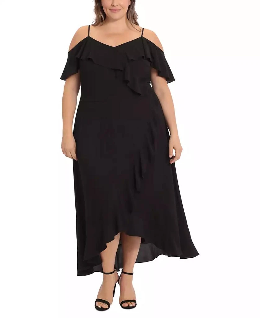 NY Collection Women's Plus Printed Cold Shoulder Maxi Dress Blue Size XXX-Large