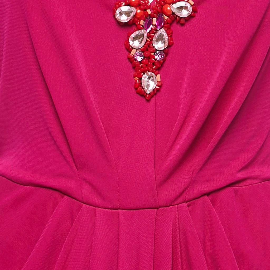 Badgley Mischka Badgley Mischka Pink Stretch Jersey Embellished Halter Gown M 3