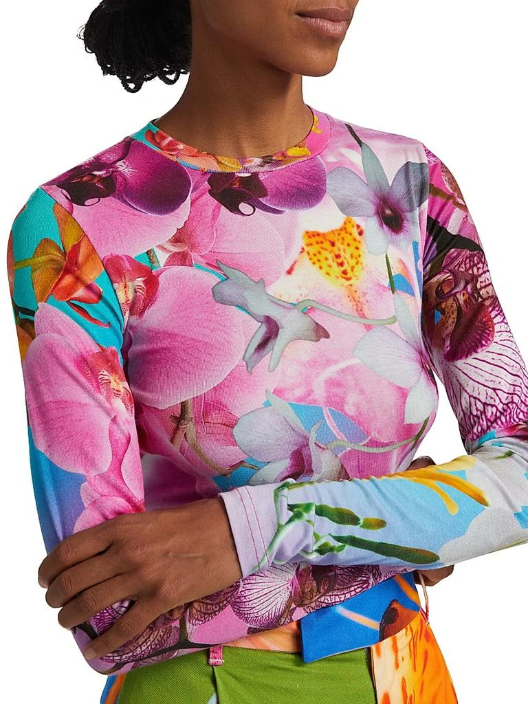 BruceGlen Orchid Floral Rib-Knit Crewneck T-Shirt 6