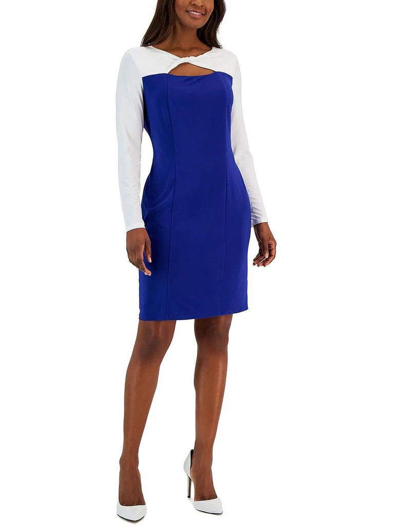 Kasper Womens Knot Neck Colorblock Sheath Dress 1