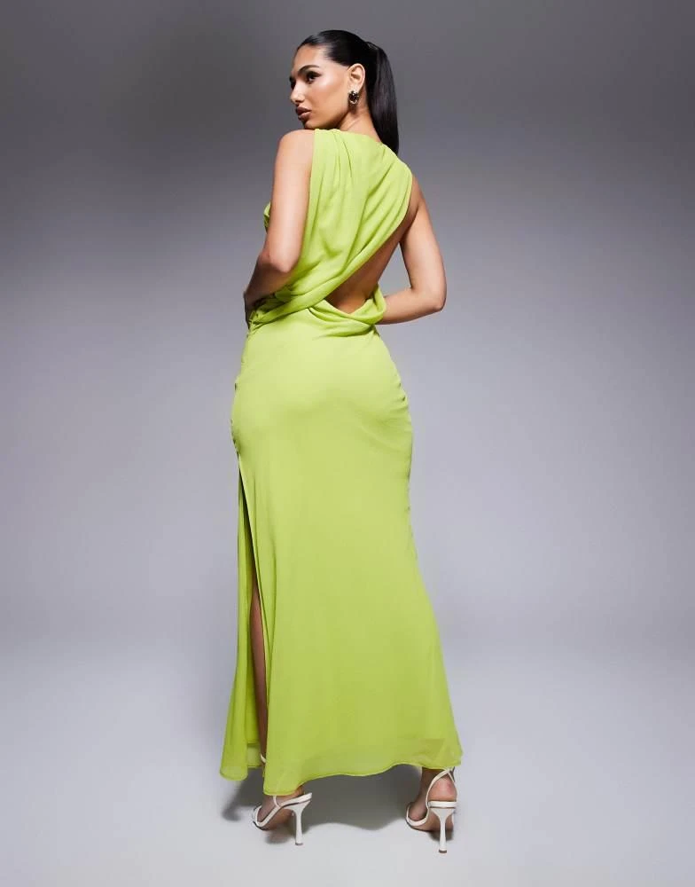 slim fit dress slacks ASOS DESIGN one shoulder ruched detail maxi dress with split in forest –  ASOS Sample Sale main image 1