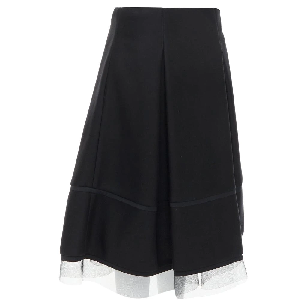Donna Karan Scuba Pleated Tulle Mesh Trim A-Line Skirt 3