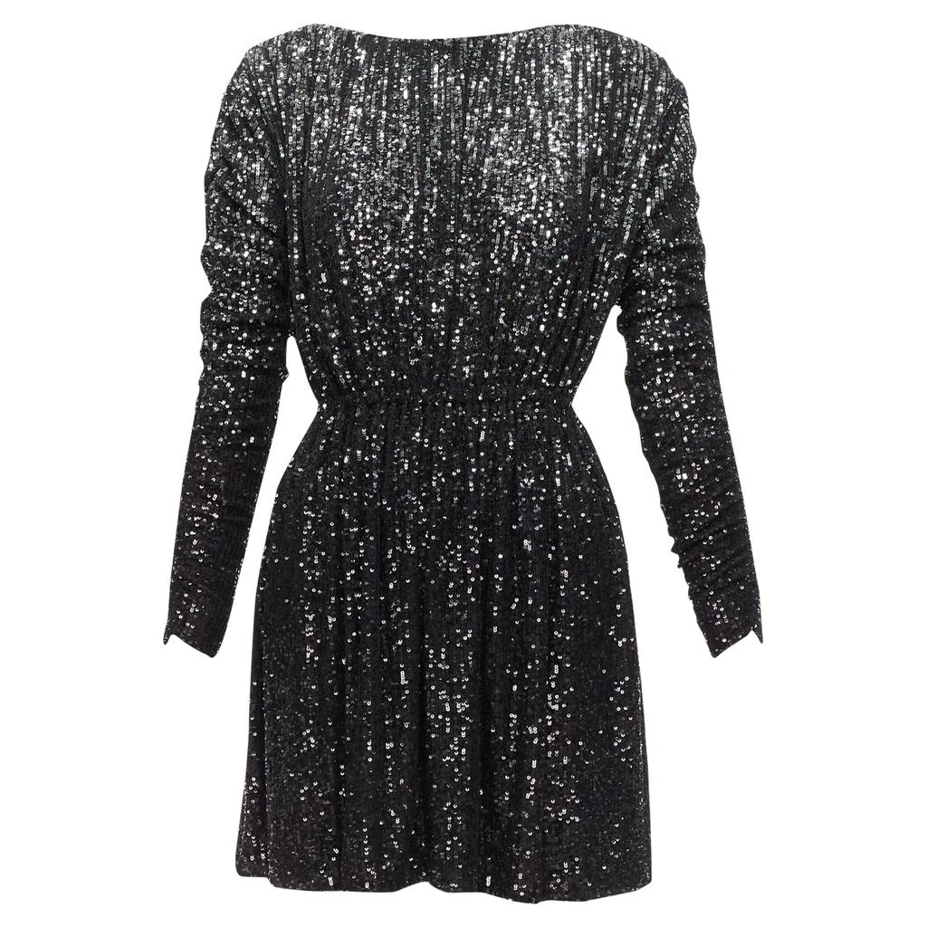 Yves Saint Laurent silver gradient sequins cropped mini bateau dress 1