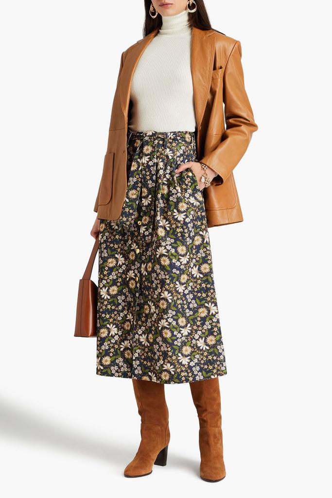 Cara Cara Oslo pleated floral-print cotton-corduroy midi skirt