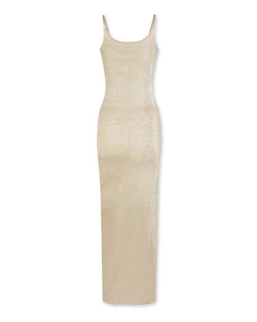 knee length dresses for ladies Ruffle Lurex Maxi Dress in Coral – Style Cheat main image 0