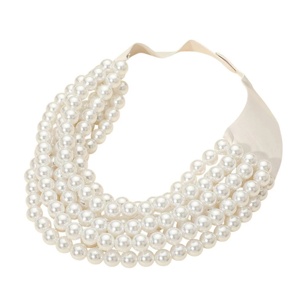 FASHNZFAB Multi Layered Pearl Beaded Collar Magnetic Necklace 2