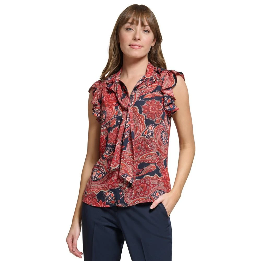 Tommy Hilfiger Women's Paisley-Print Tie-Neck Ruffle Top 3
