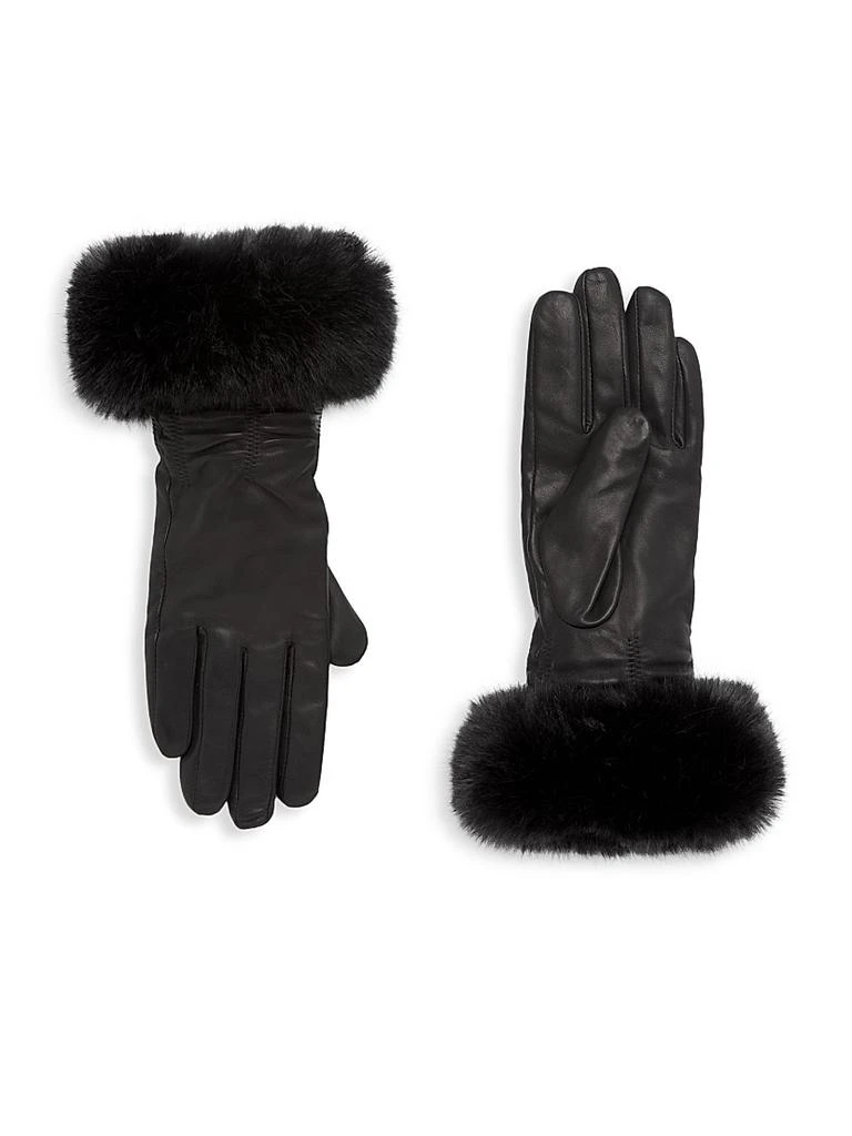Sofia Cashmere Faux-Fur-Trim Cashmere-Lined Ruched Leather Gloves 1