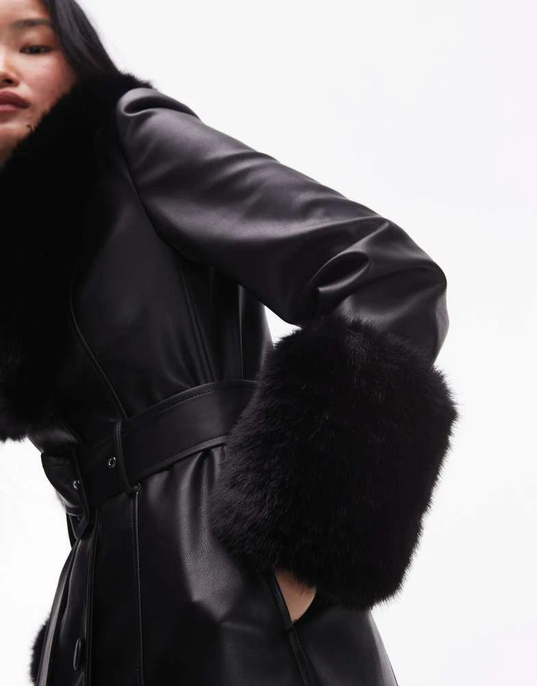Mango Mango faux fur trim coat in black 3
