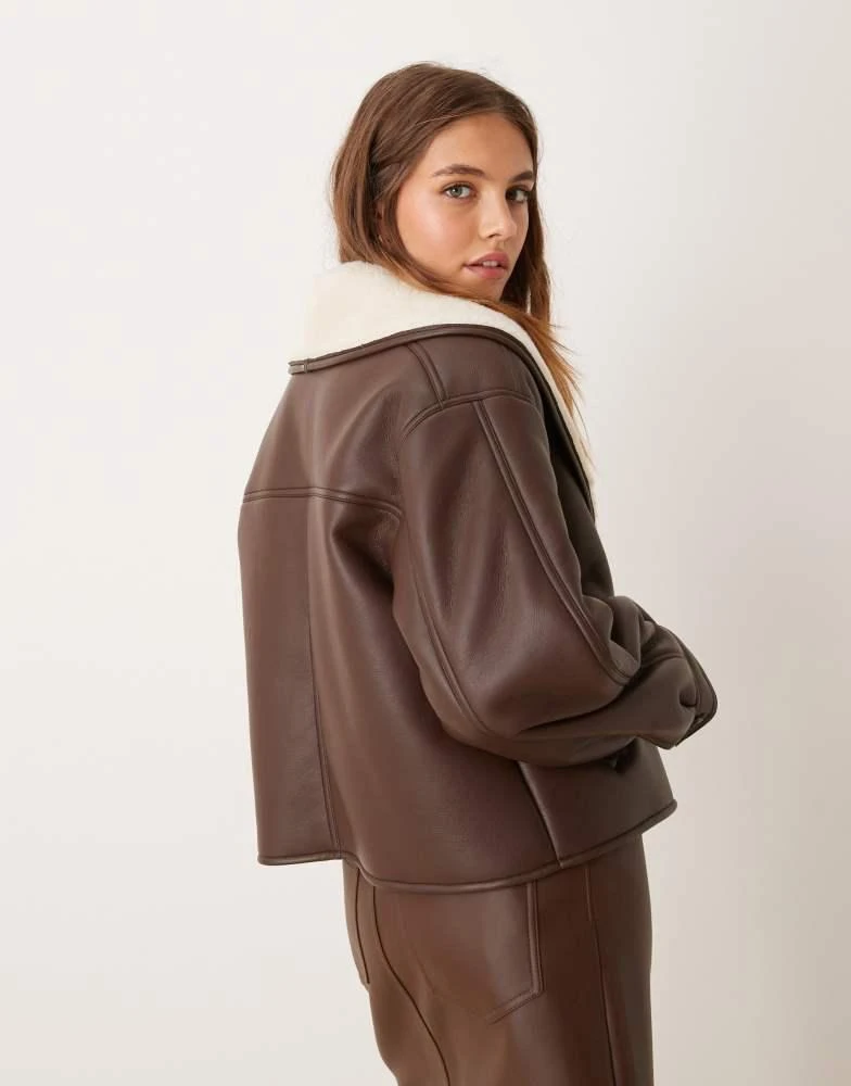 ASOS ASOS DESIGN shawl collar cropped shearling jacket in brown 2