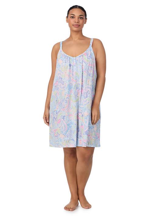 Ralph Lauren Ralph Lauren Plus Size Double Strap Button V Neck Short Chemise