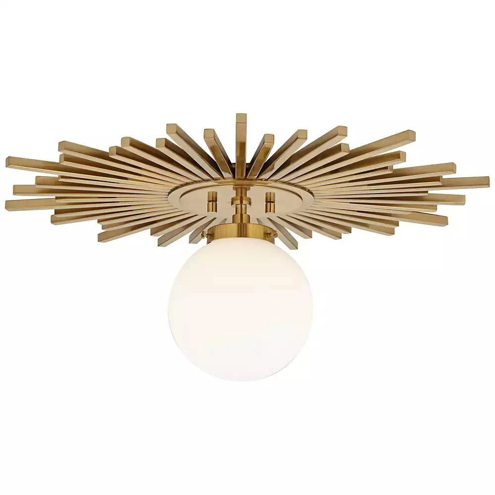 Possini Euro Design Hazel Modern Ceiling Light Semi Flush Mount Fixture 24" Wide Warm Brass White Globe Shade for Bedroom Kitchen Living Room Hallway 7