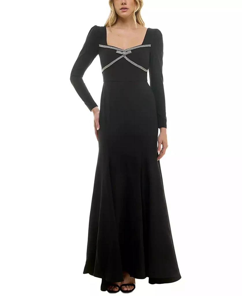 Shop Women's Rhinestone-Trim Long-Sleeve Gown on Sale at