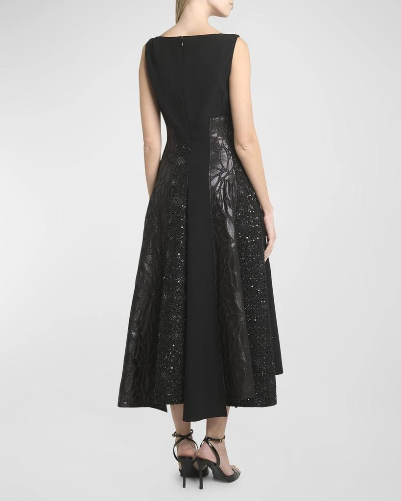 Talbot Runhof Mixed-Media Black Iris Tweed Paneled Midi Dress 6